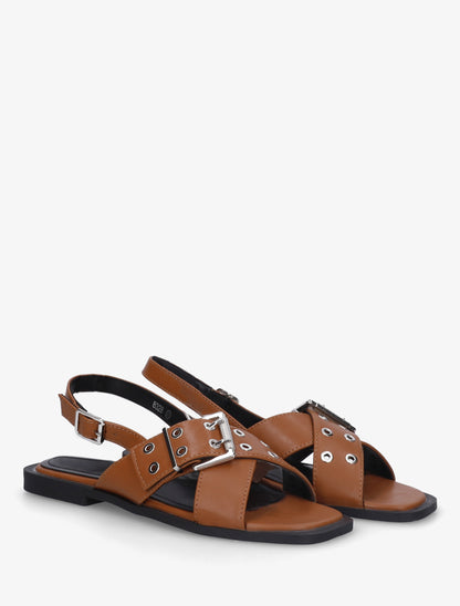 Nu-pieds en simili à brides croisées - Camel - 4