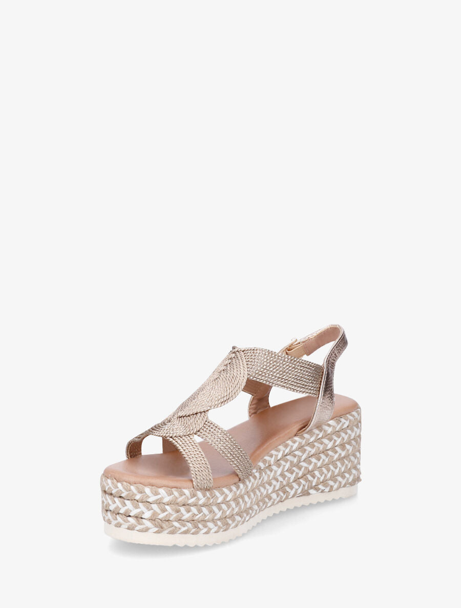 Sandales compensées à semelle en raphia - Rose gold - 4