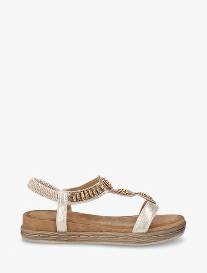 Nu-pieds à empiècement strass et perles en bois - Or - 1