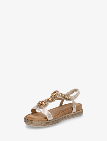 Nu-pieds à empiècement strass et perles en bois - Or - 3