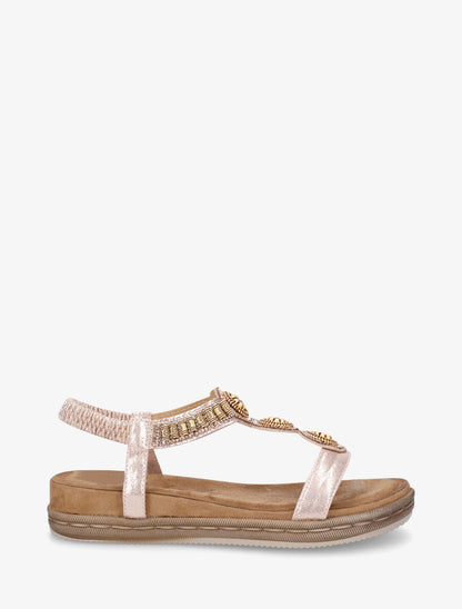 Nu-pieds à empiècement strass et perles en bois - Doré rose - 1