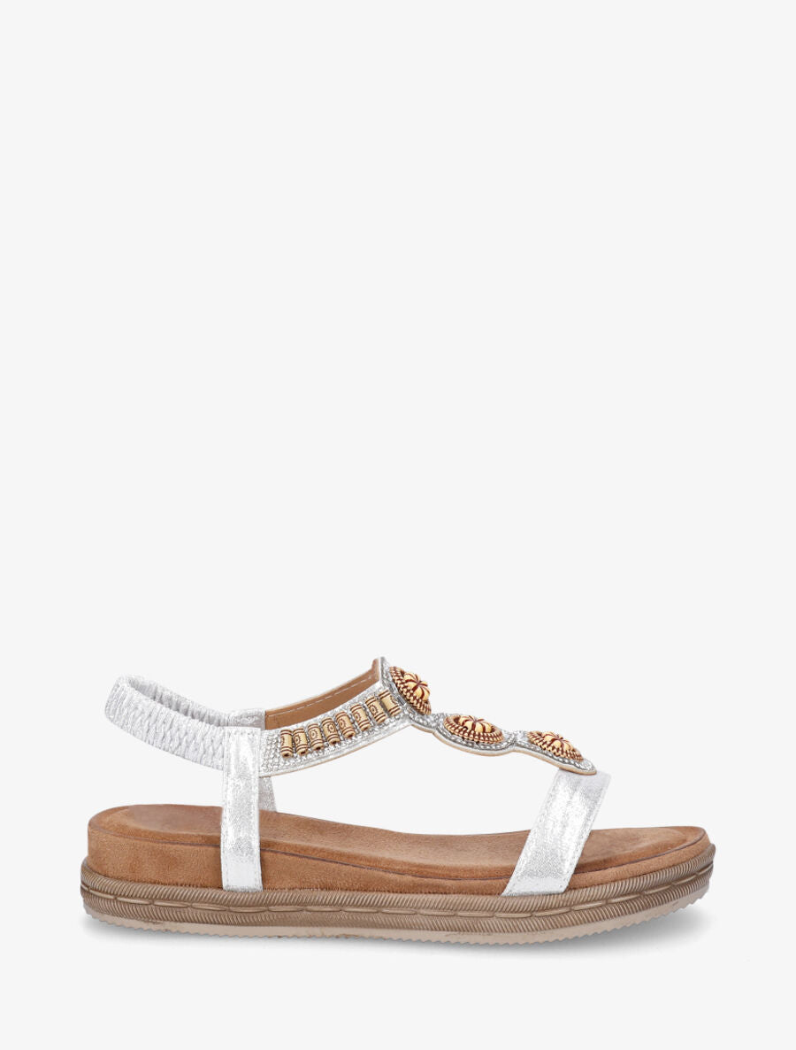 Nu-pieds à empiècement strass et perles en bois - Argent - 1