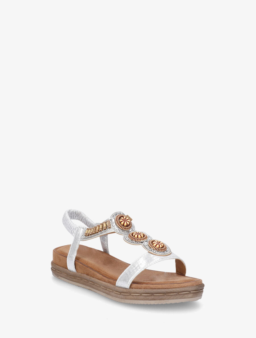 Nu-pieds à empiècement strass et perles en bois - Argent - 2