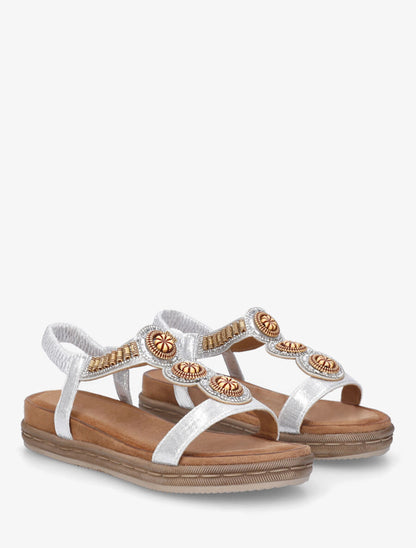 Nu-pieds à empiècement strass et perles en bois - Argent - 4