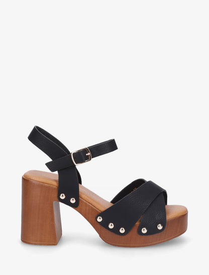 Sandales à talon style sabot en simili - Noir - 5