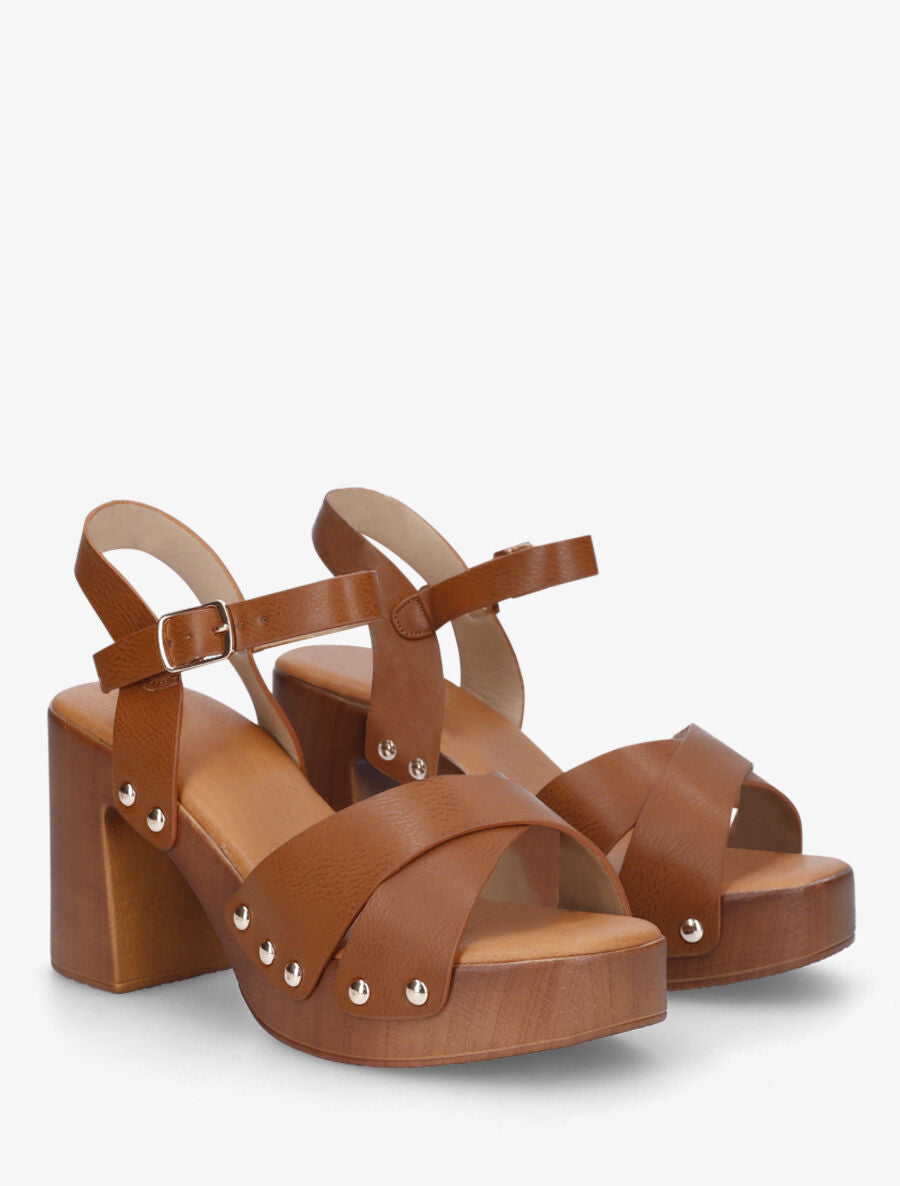 Sandales à talon style sabot en simili - Camel - 4