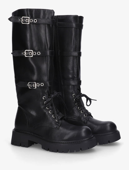 Bottes en simili à triple sangles - Noir - 4