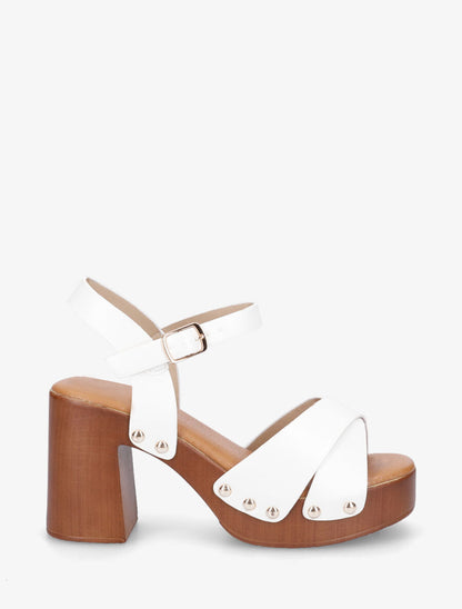 Sandales à talon style sabot en simili - Blanc - 5