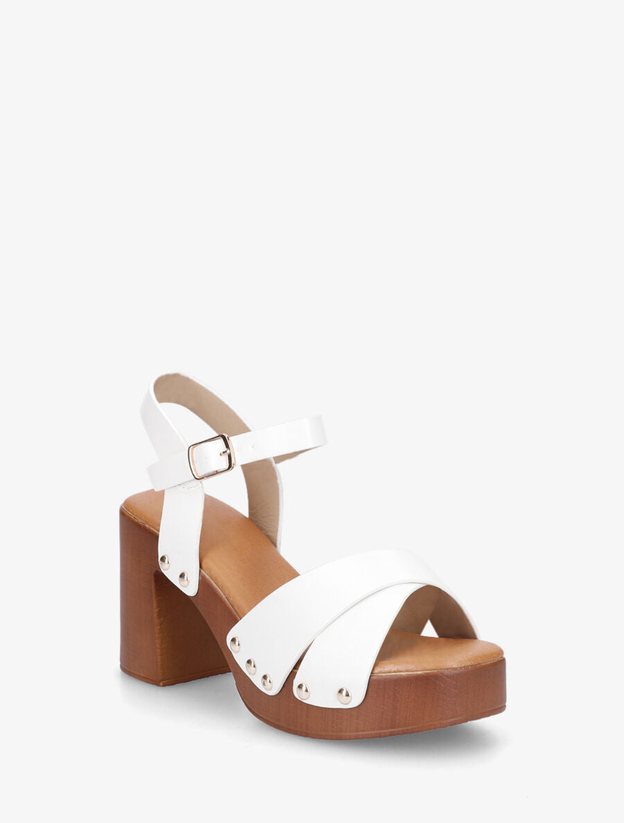 Sandales à talon style sabot en simili - Blanc - 2