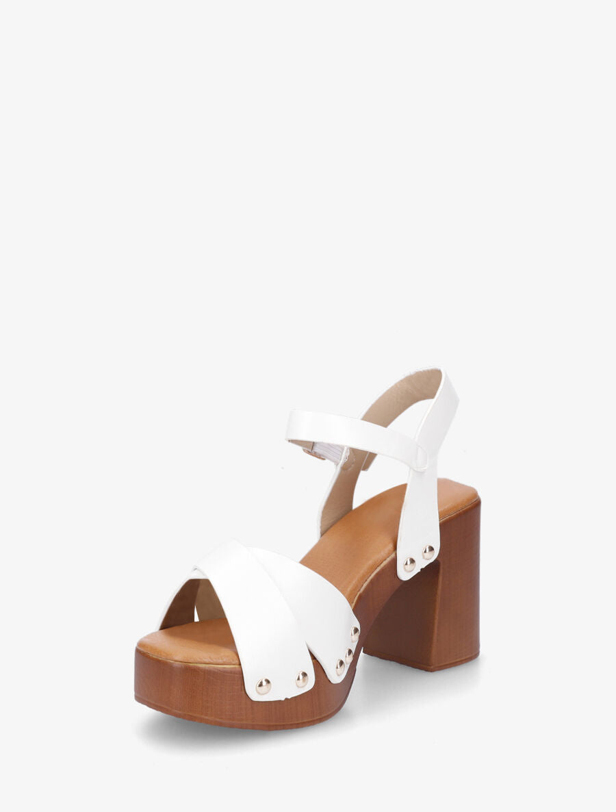Sandales à talon style sabot en simili - Blanc - 3