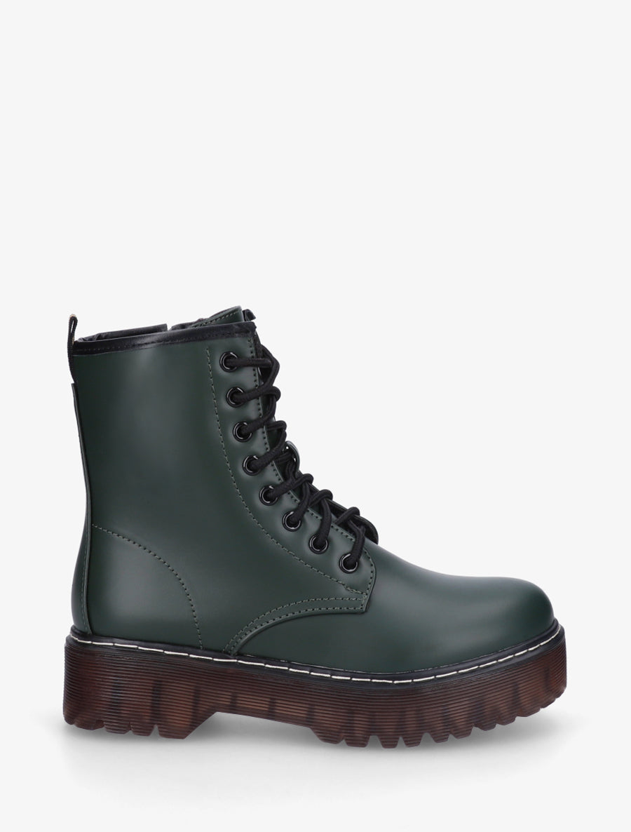 Boots style rangers à semelle crantée - Vert foncé - 1