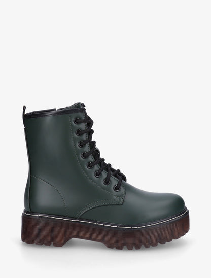 Boots style rangers à semelle crantée - Vert foncé - 1
