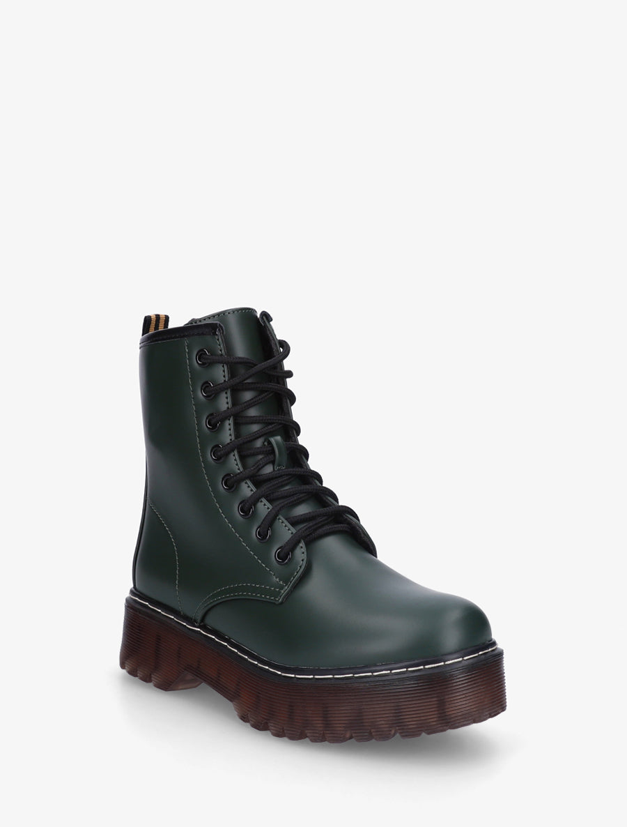 Boots style rangers à semelle crantée - Vert foncé - 2