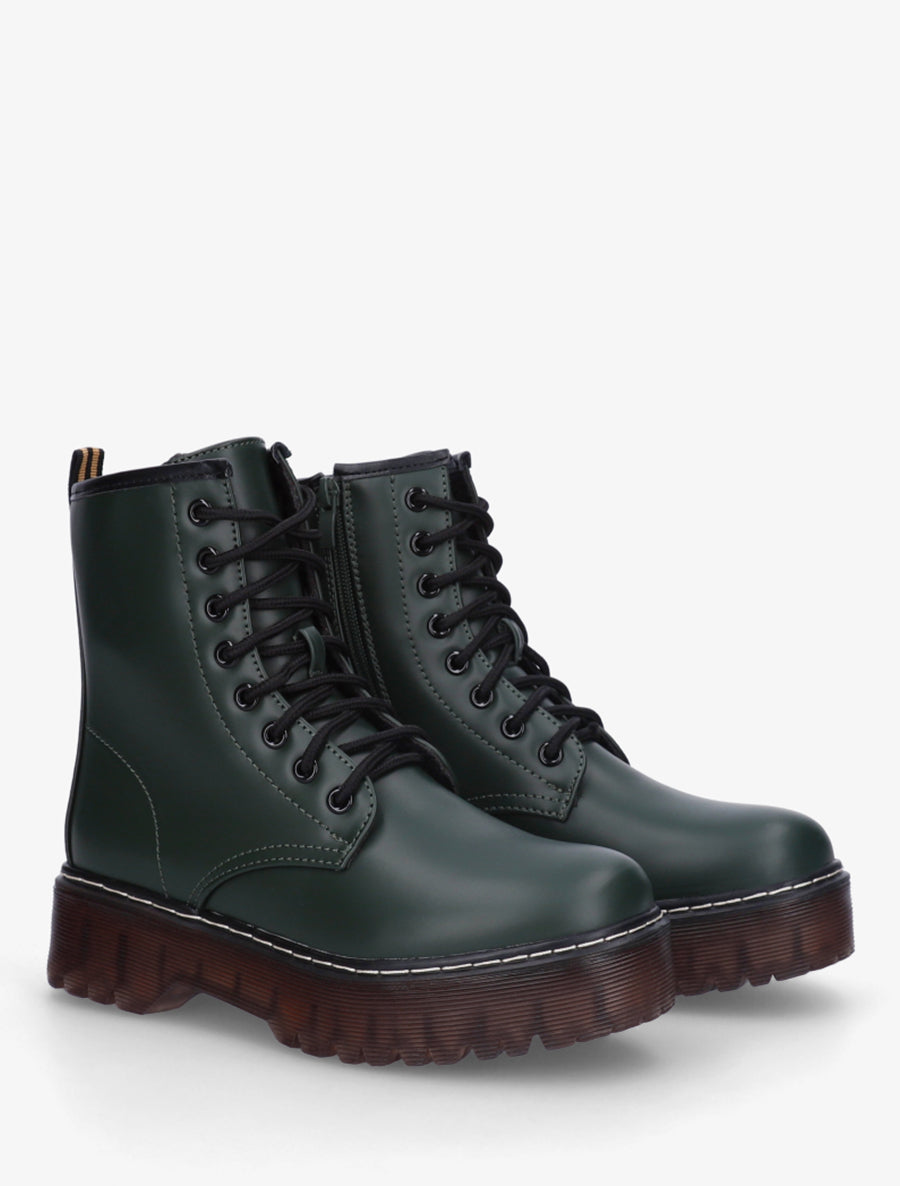 Boots style rangers à semelle crantée - Vert foncé - 4