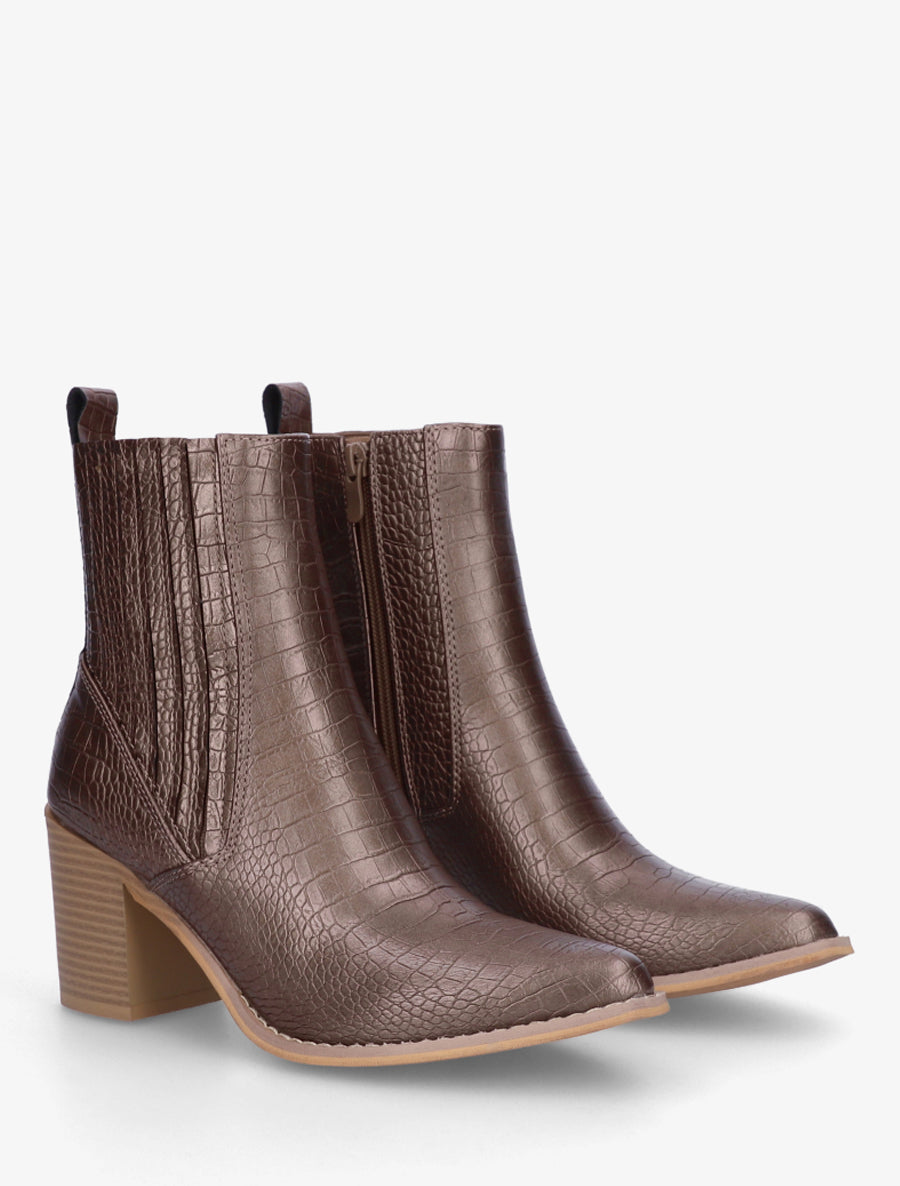 Bottines imprimé croco - Bronze - 4