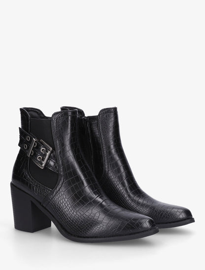 Bottines croco à boucle et bouts pointus - Noir - 4