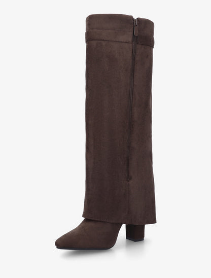 Bottes en suédine à revers - Marron - 3