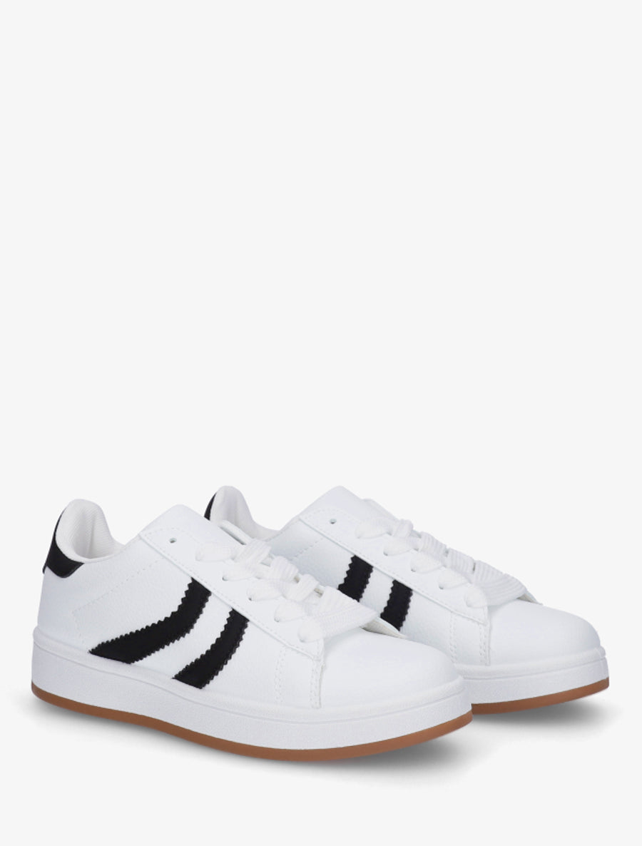 Baskets en simili à bandes contrastantes - Blanc - 4