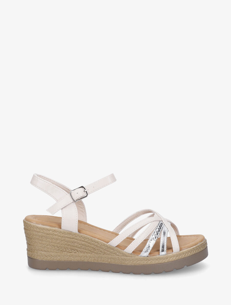 Sandales compensées brides croisées - Beige - 1
