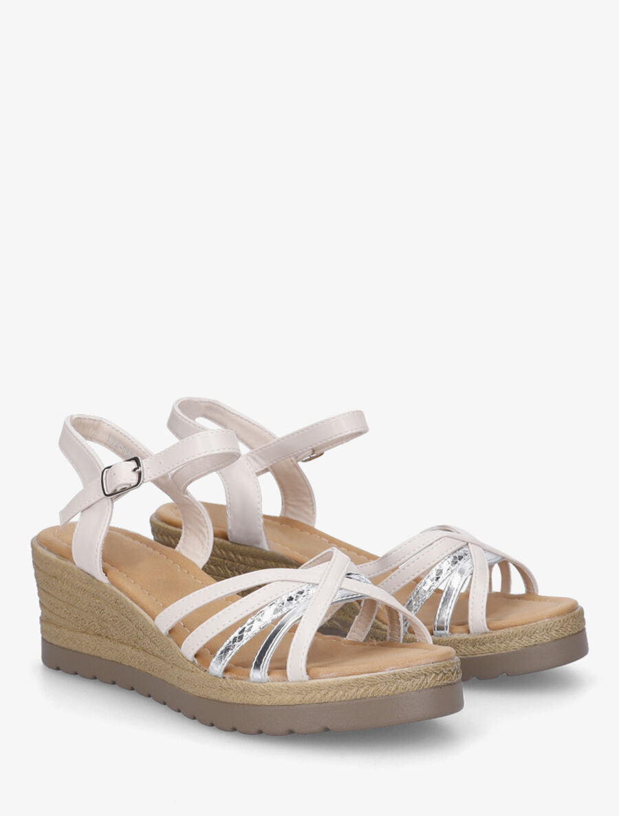 Sandales compensées brides croisées - Beige - 4