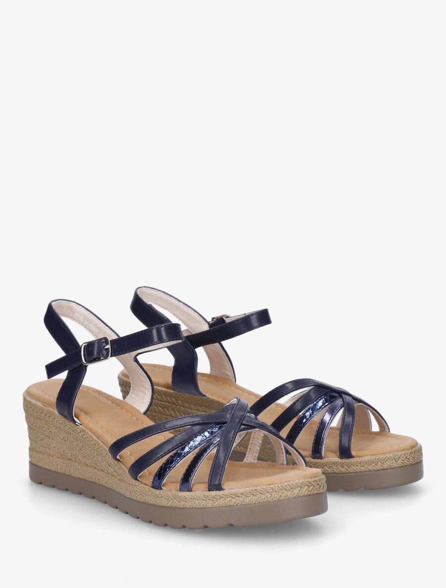 Sandales compensées brides croisées - Marine - 4