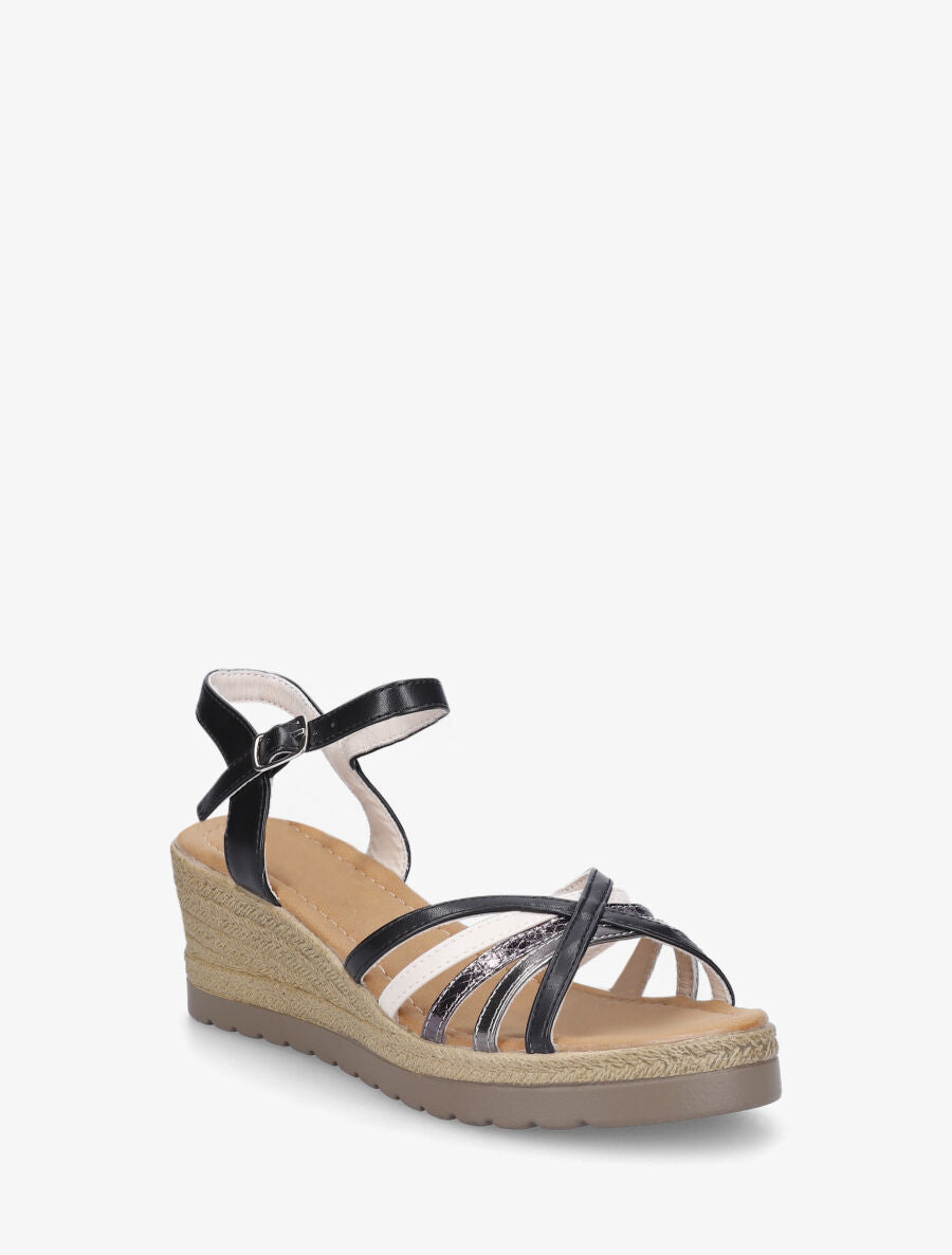 Sandales compensées brides croisées - Noir - 2