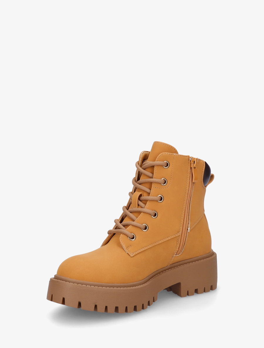 Bottines à lacets en simili - Ocre - 3
