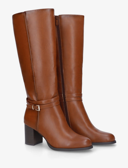 Bottes classqiues à talon en simili - Camel - 4
