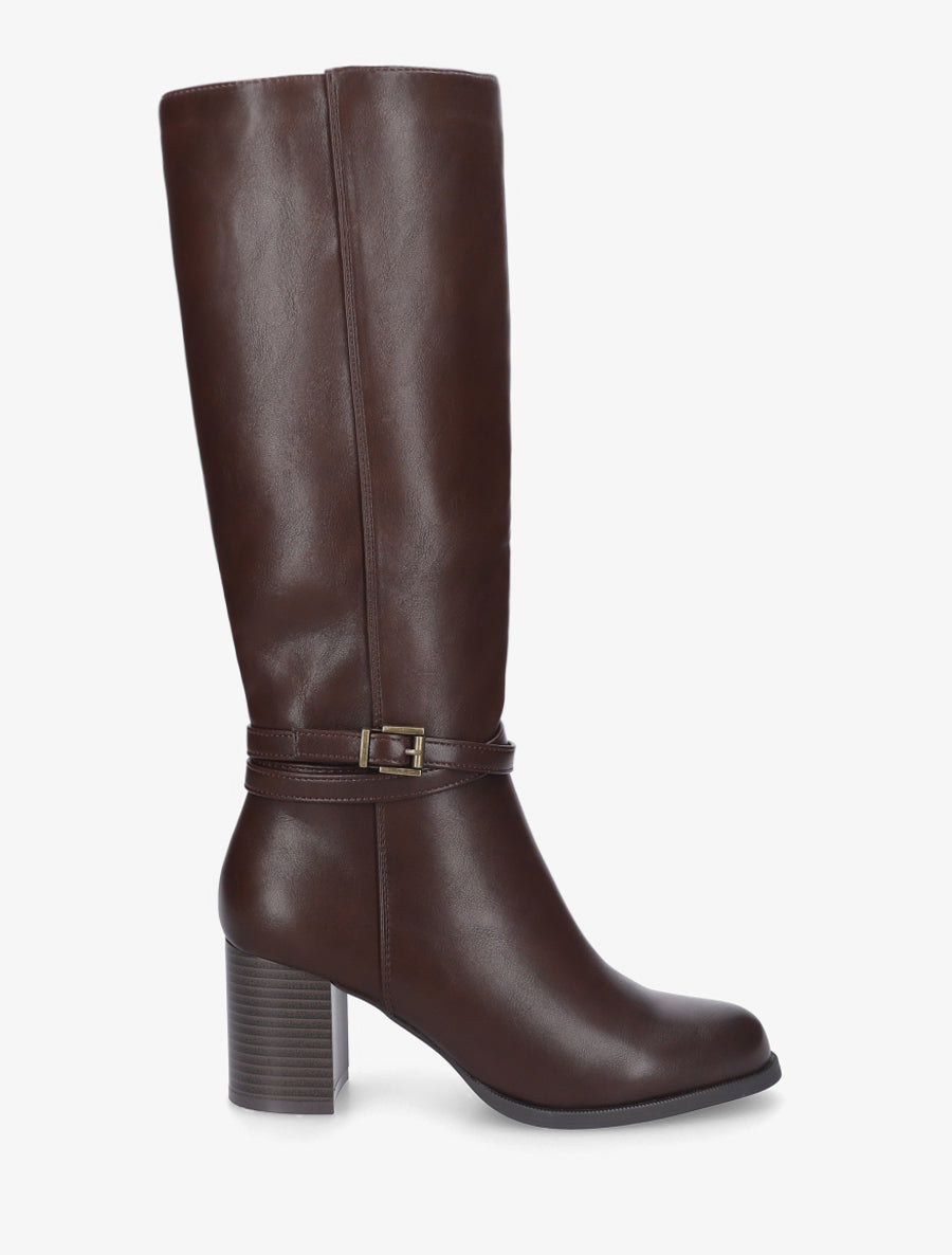 Bottes classqiues à talon en simili - Marron - 1