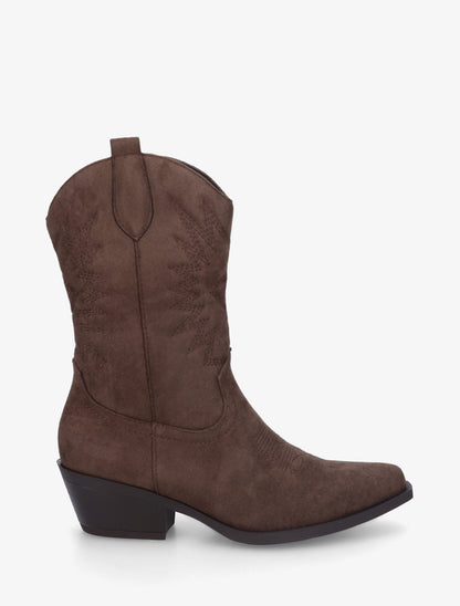 Bottines style santiags en suédine - Marron - 1