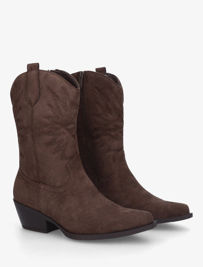Bottines style santiags en suédine - Marron - 4