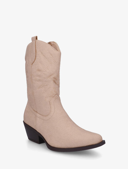 Bottines style santiags en suédine - Beige - 2