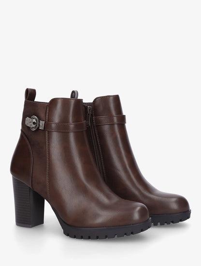 Bottines bi-matière à boucle strassée - Marron - 4