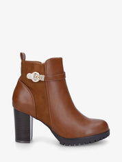 Bottines bi-matière à boucle strassée - Camel - 1