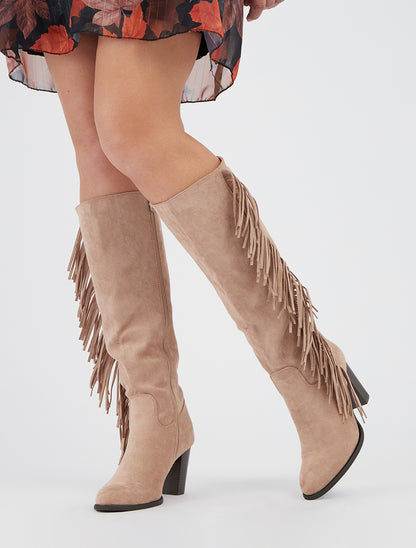 Stivaletti in camoscio con frange - Beige