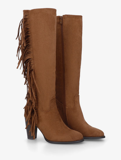 Bottes en suédine à franges - Camel - 4