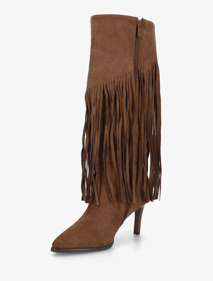 Bottes frangées en suédine - Camel - 3