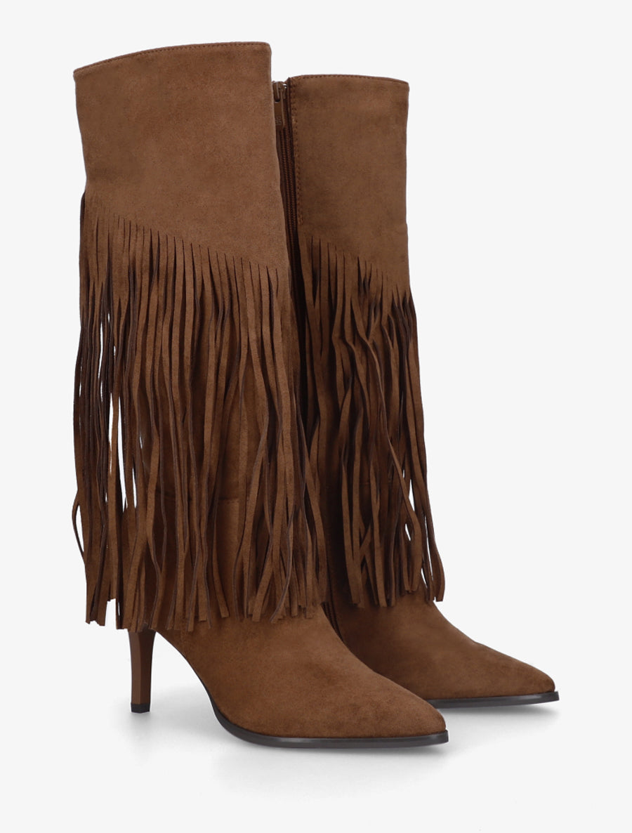 Bottes frangées en suédine - Camel - 4