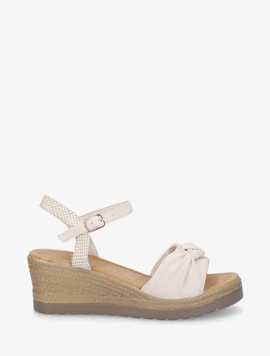Sandales compensées en suédine à noeud - Beige - 5