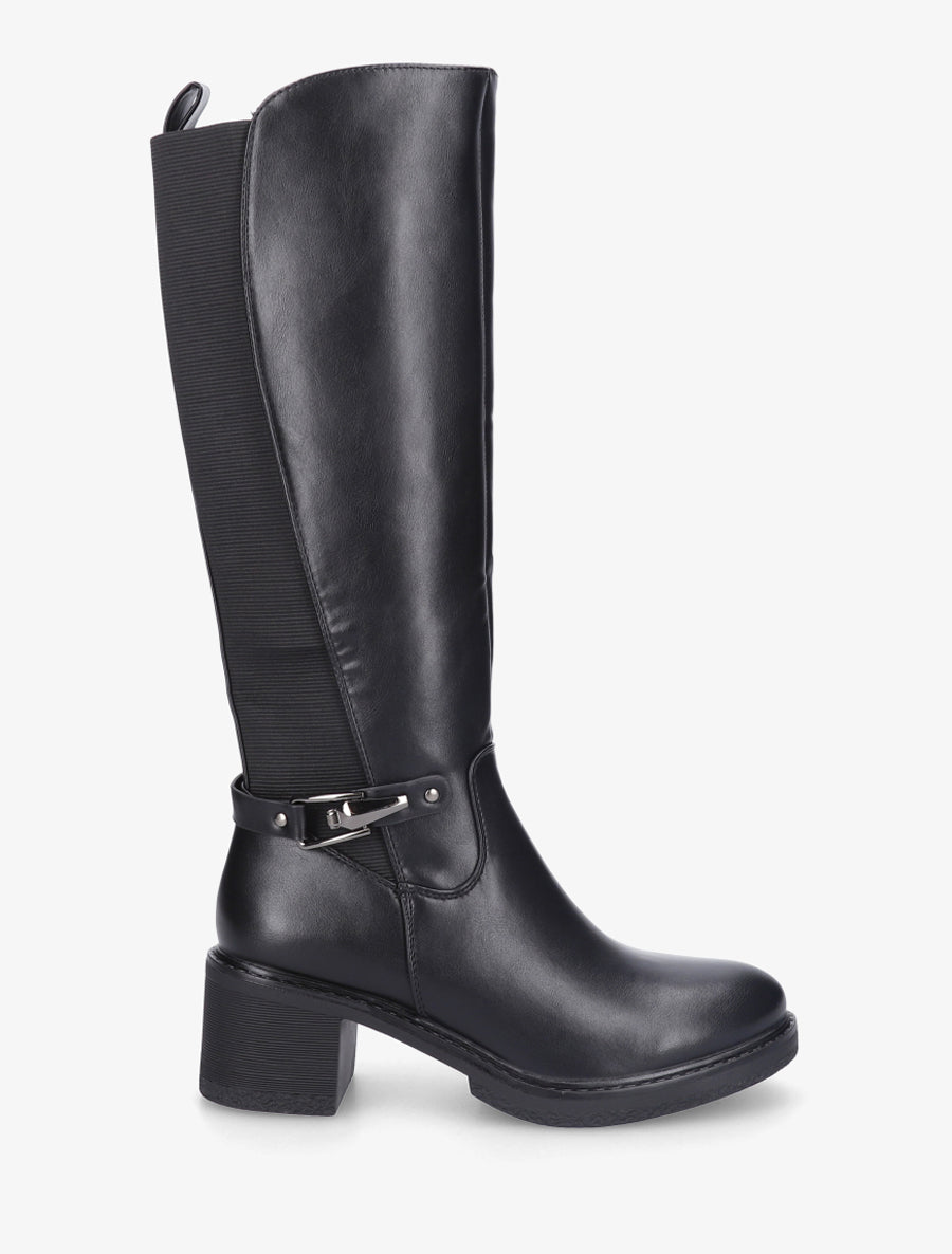 Bottes élastiquées en simili à boucle - Noir - 1