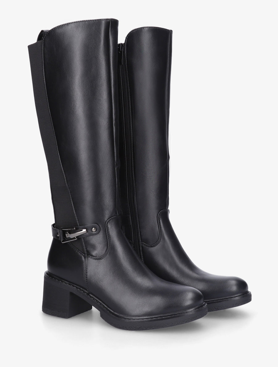 Bottes élastiquées en simili à boucle - Noir - 4