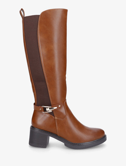Bottes élastiquées en simili à boucle - Camel - 1