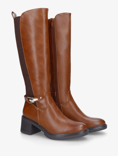 Bottes élastiquées en simili à boucle - Camel - 4