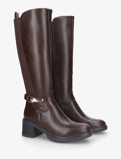 Bottes élastiquées en simili à boucle - Marron - 4