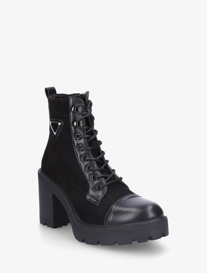 Bottines lacées en suédine et simili - Noir - 2