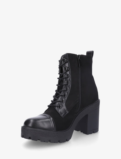 Bottines lacées en suédine et simili - Noir - 3