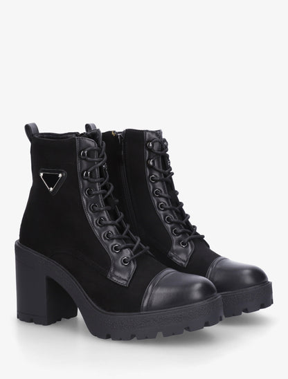 Bottines lacées en suédine et simili - Noir - 4