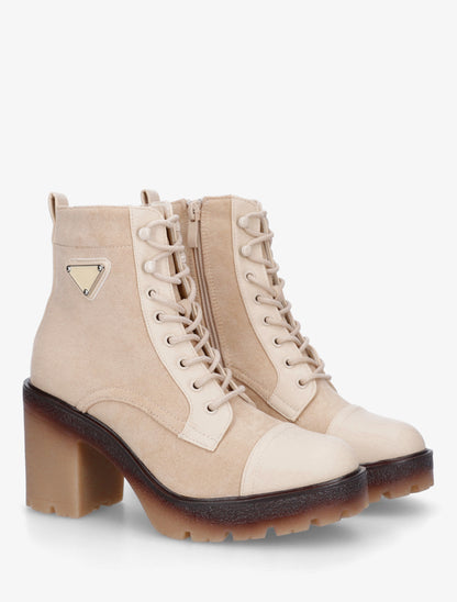Bottines lacées en suédine et simili - Beige - 4