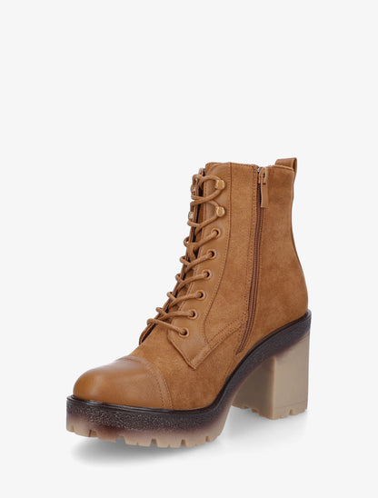 Bottines lacées en suédine et simili - Camel - 3
