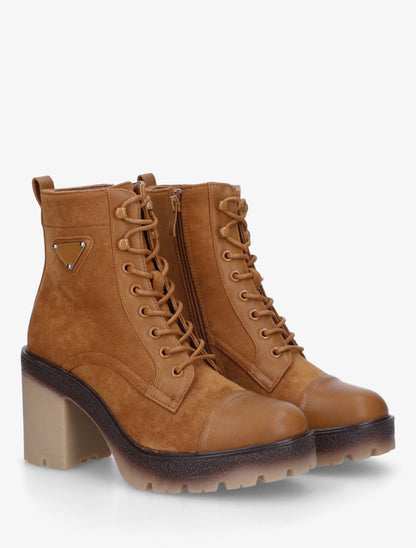 Bottines lacées en suédine et simili - Camel - 4